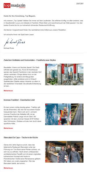 Top Magazin Newsletter - Top Update