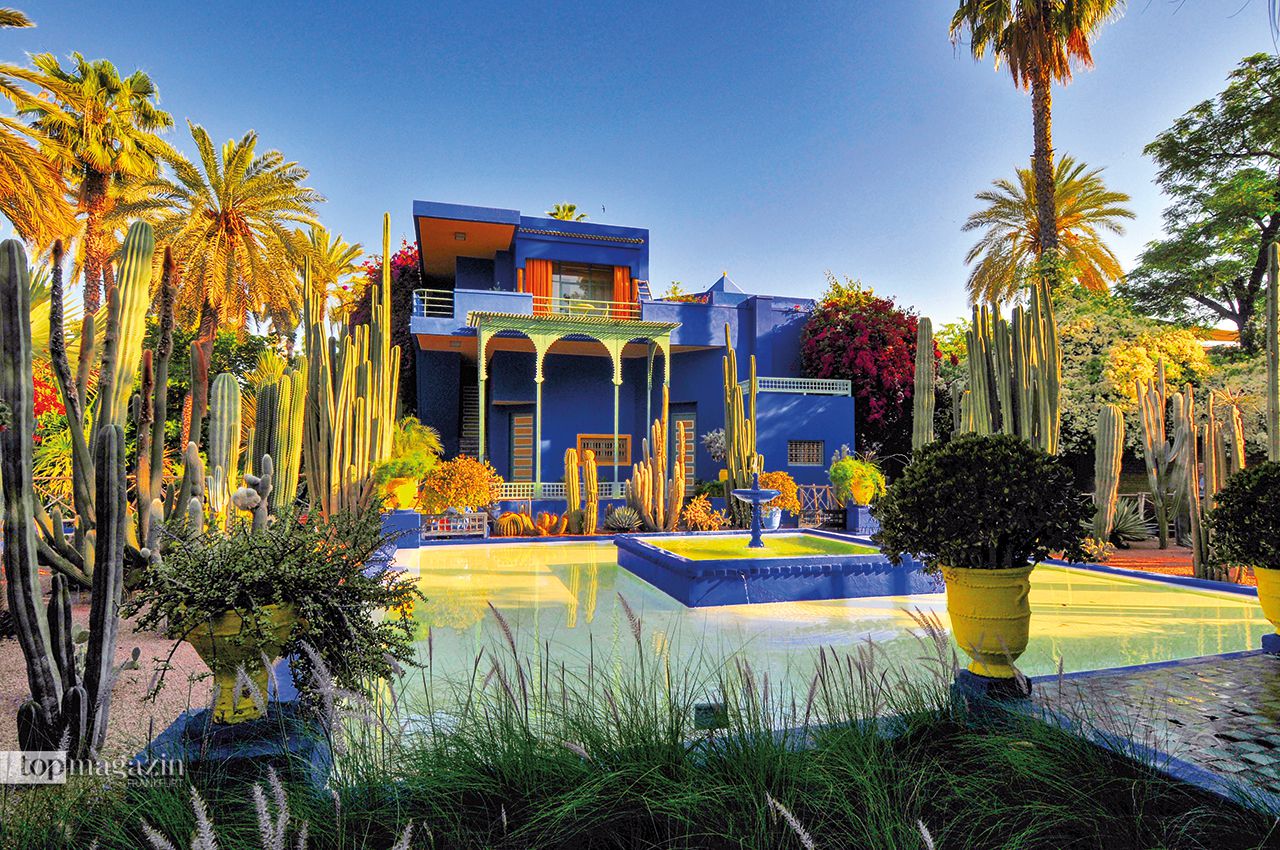 Der Rosengarten des Jardin Majorelle von Yves Saint Laurent ist ein Ruhepol inmitten der hektischen Großstadt Marrakesch. Der von Yves Saint Laurent restaurierte Garten lädt mit dem Spiel aus Pflanzen, Farbe und Materialien zum Entspannen ein. Der Rosengarten des Jardin Majorelle von Yves Saint Laurent ist ein Ruhepol inmitten der hektischen Großstadt Marrakesch. Der von Yves Saint Laurent restaurierte Garten lädt mit dem Spiel aus Pflanzen, Farbe und Materialien zum Entspannen ein.