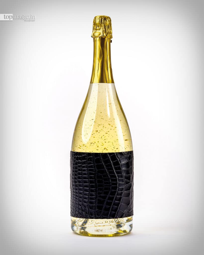 Banderole aus Krokodilleder für eine Champagnerflasche