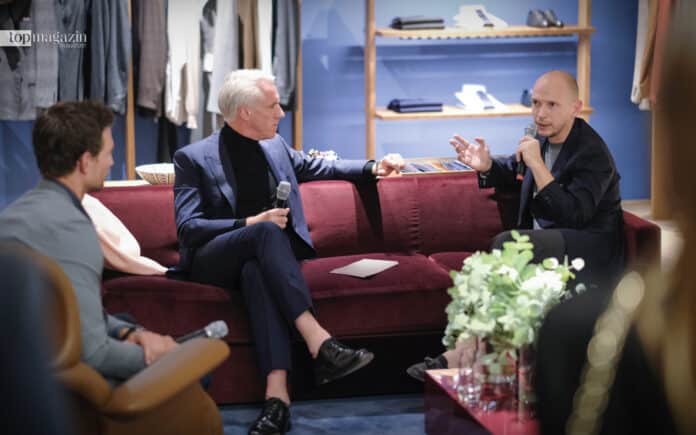 Schauspieler August Wittgenstein, Brioni Design Direktor Norbert Stumpfl und Podcaster Tom Junkersdorf sprachen bei der Eröffnung über Dress Codes und Stilempfinden