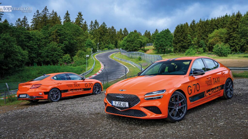 Bereit für die grüne Hölle: Mit dem „Genesis Track Taxi“ kann man die legendäre Nordschleife des Nürburgring als Co-Pilot erleben (Foto: Hersteller)