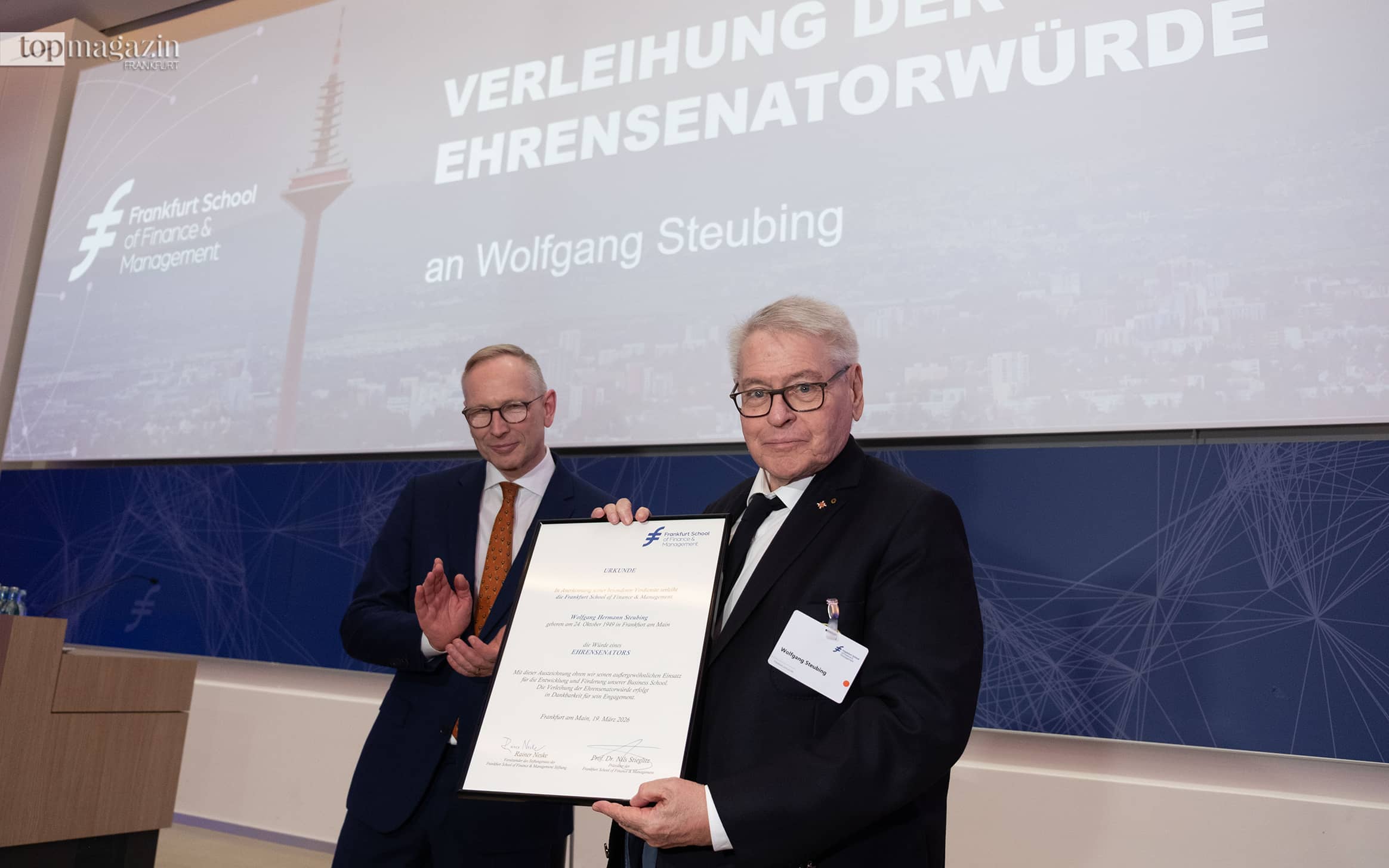 Wolfgang Steubing wird erster Ehrensenator der Frankfurt School