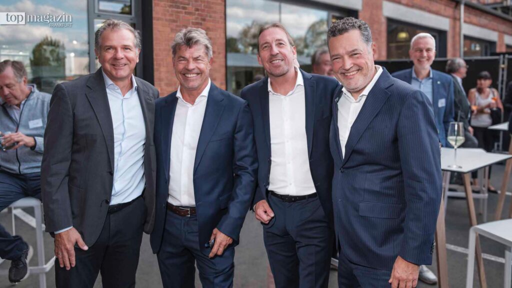 Andreas „Andy“ Möller mit den Brüdern Ralf Schipper (Tempomedia) und Jörg Schipper (Mainopolis) und Oliver Schwebel (Knight Frank)