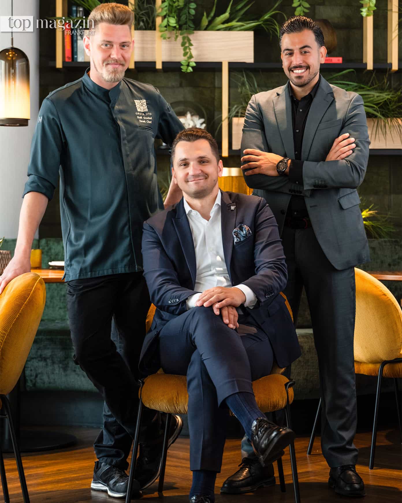 Das Führungsteam des GRETA OTO Frankfurt: Head Chef Ralf Göbel, F&B-Direktor Semir Zenunovic und Gastgeber Ali Mohamad